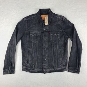 Levi's Denim Jean Trucker Jacket Mens Large Black Faded Flap Pocket NEW NWT
